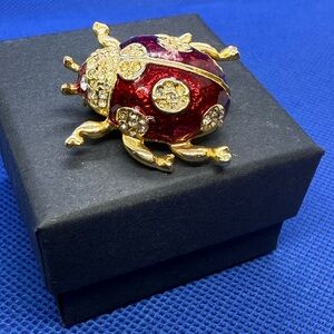 NWT Red Ladybug Crystal Rhinestone Gold Adorable Brooch